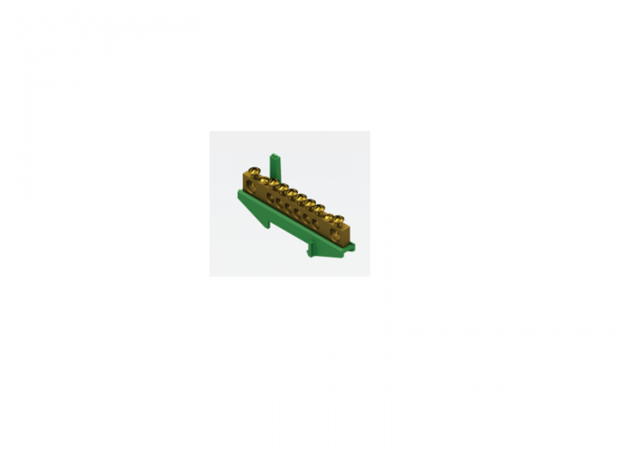 Barra de terra com suporte verde para fixação em trilho DIN