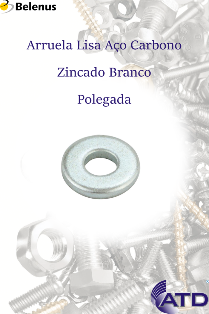Arruela Lisa Aço Carbono Zincado Branco Polegada
