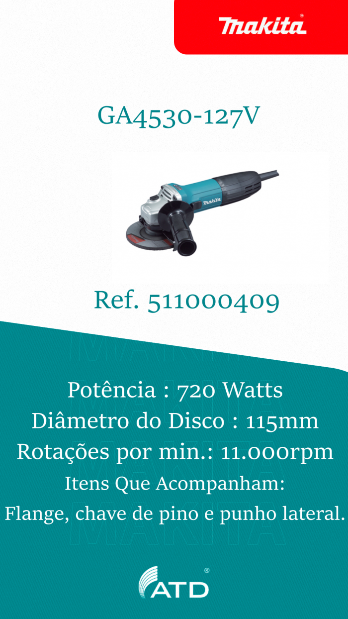 Esmerilhadeira angular MAKITA GA4530-127V