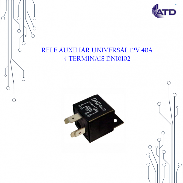 Rele auxiliar universal 12V 40A 4 terminais   DNI0102