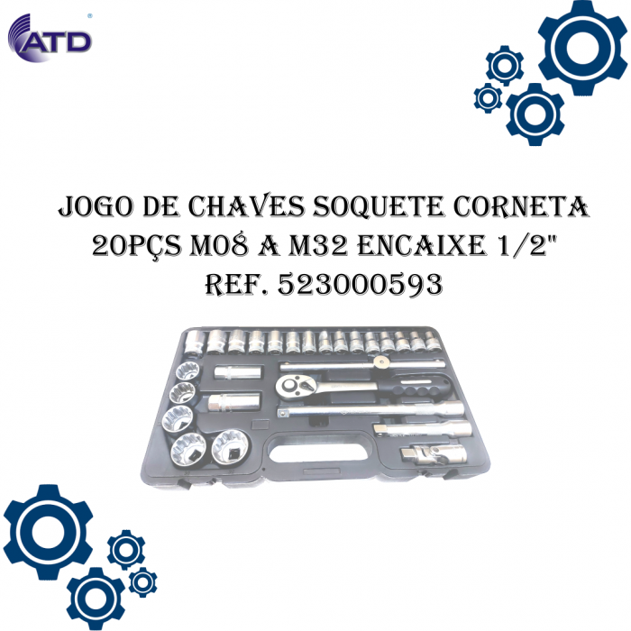 Jogo de chaves soquete estriada 1/2" 20 pçs M08 a M32   CORNETA