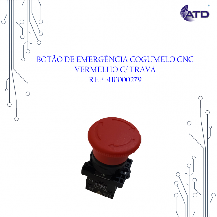 Botão de emergência tipo cogumelo vermelho c/ trava  CNC
