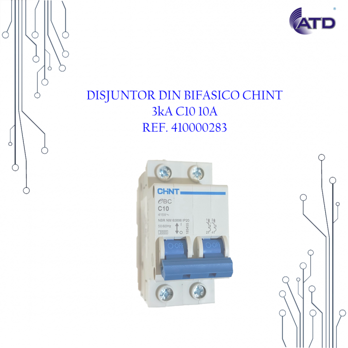Disjuntor DIN bifásico curva C 3kA 10A   CHINT