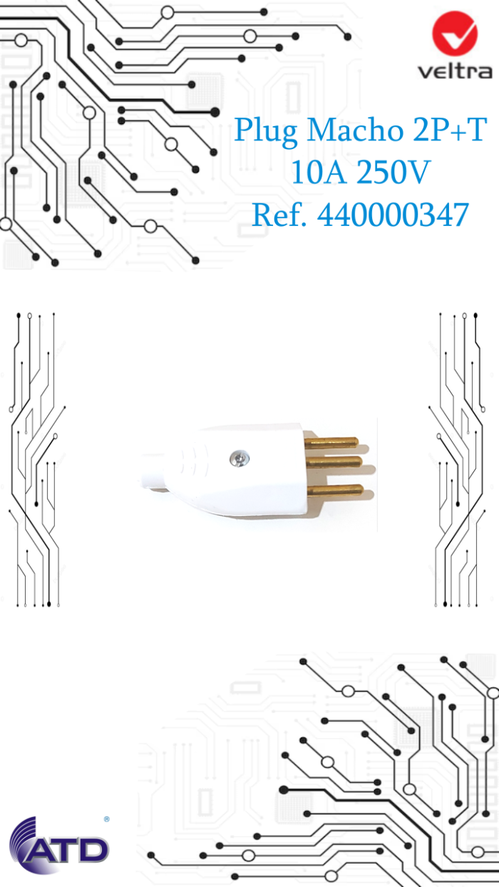 Plug Macho 2P+T 10A 250V