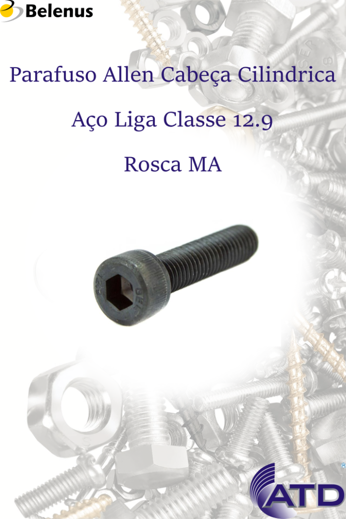 Parafuso Allen Cabeça Cilíndrica Aço Liga Classe 12.9 Rosca MA - Imagem 2
